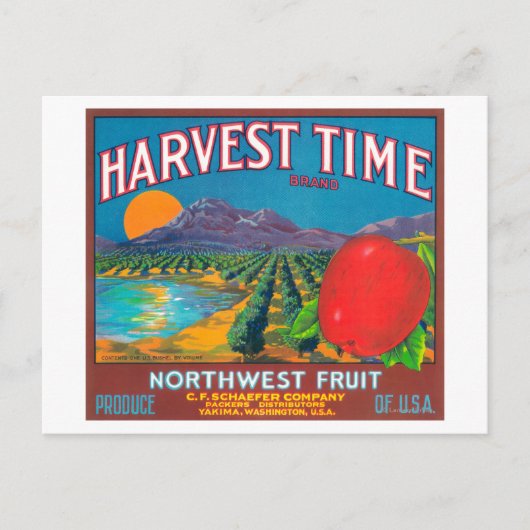 収穫時期アップルラベル – 矢木間，ワシントン州 ポストカード (正面)
