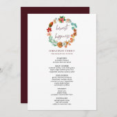 収穫秋カボチャリース感謝祭ディナー メニュー (正面/裏面)