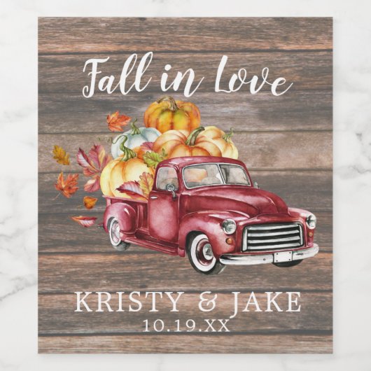 収穫素朴トラック |秋結婚のパーソナライズされた ワインラベル (シングルラベル)