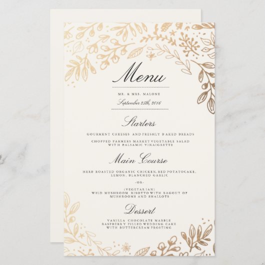 収穫花結婚のディナーメニュー (正面/裏面)