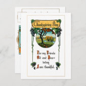 収穫葡萄と感謝祭の挨拶 シーズンポストカード (正面/裏面)