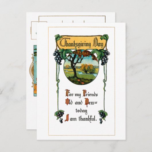 収穫葡萄と感謝祭の挨拶 シーズンポストカード (正面/裏面)