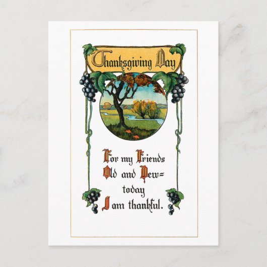 収穫葡萄と感謝祭の挨拶 シーズンポストカード (正面)