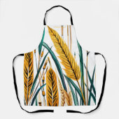 収穫調和：白いキャンバスに小麦模様 エプロン (正面)
