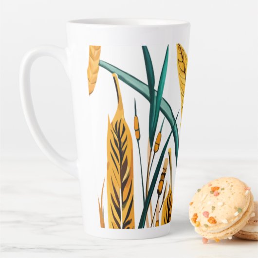 収穫調和：白いキャンバスに小麦模様 カフェラテマグ (インサイチュ)