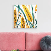 収穫調和：白いキャンバスに小麦模様 キャンバスプリント (インサイチュ (リビング))