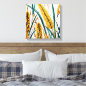 収穫調和：白いキャンバスに小麦模様 キャンバスプリント (インサイチュ (寝室))