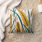 収穫調和：白いキャンバスに小麦模様 クッション (ブランケット)