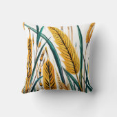 収穫調和：白いキャンバスに小麦模様 クッション (裏面)