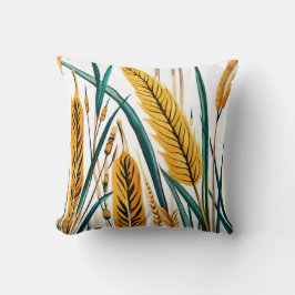 収穫調和：白いキャンバスに小麦模様 クッション