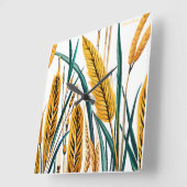 収穫調和：白いキャンバスに小麦模様 スクエア壁時計 (傾斜)