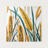 収穫調和：白いキャンバスに小麦模様 タペストリー (正面)