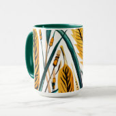 収穫調和：白いキャンバスに小麦模様 マグカップ (正面左)