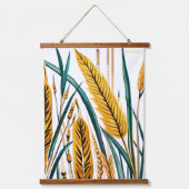 収穫調和：白いキャンバスに小麦模様 吊り下げ型タペストリー (正面)