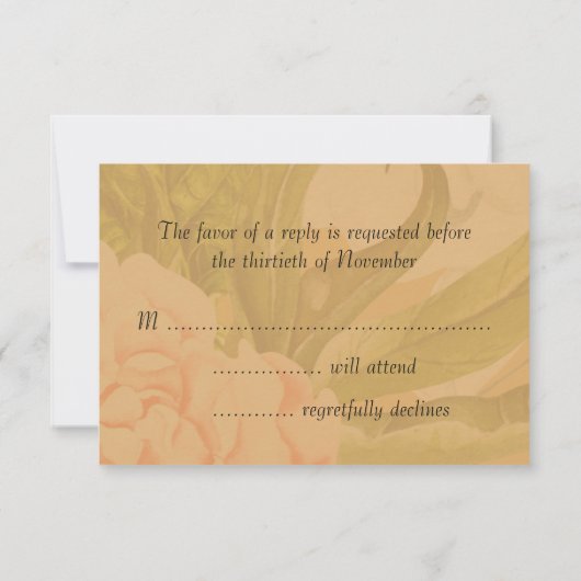 収穫金ゴールドと色あせた牡丹結婚ズ 出欠カード (裏面)