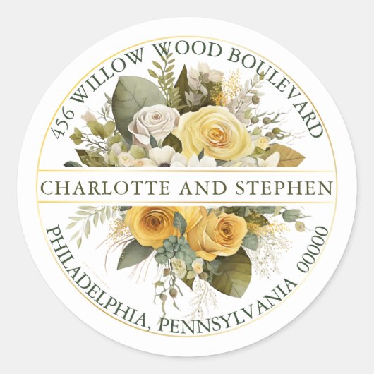 収穫金ゴールド |クリームフローラブーケ差出人住所 ラウンドシール (正面)