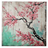 収集可能なセラミックタイル、さくらんぼ花プリント タイル (正面)