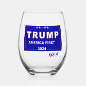 収集可能、名前、トランプ2024 America 1st ステムなしワイングラス (正面)