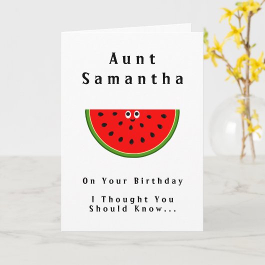 叔母おもしろい誕生日1インのメロン叔母の写真 カード (黄色い花)