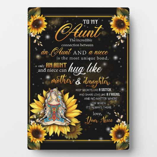 叔母さんへの贈り物、姪からのかわいいヒマワリ フォトプラーク (正面)