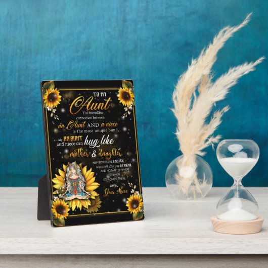 叔母さんへの贈り物、姪からのかわいいヒマワリ フォトプラーク (側面)