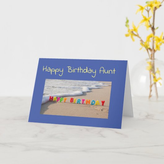 叔母さん、あなたの誕生日がビーチの1日のようであることを願う カード (黄色い花)