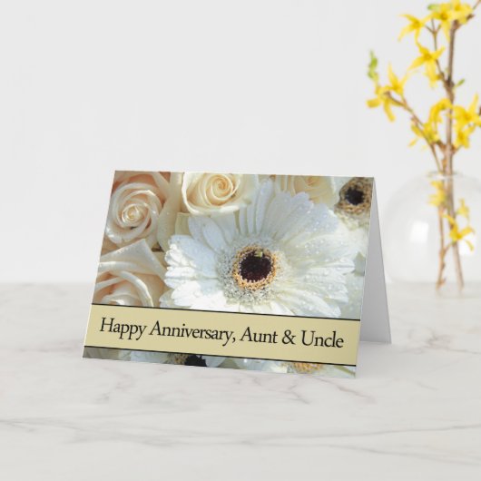 叔母と叔父のアニバーサリー淡い色のピンクのバラ カード (黄色い花)