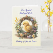 叔母と叔父のイースターチックイングレープヴィンリース カード (黄色い花)