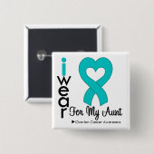 叔母のための卵巣がんI衣服ティール(緑がかった色)ハート 缶バッジ (正面&裏面)