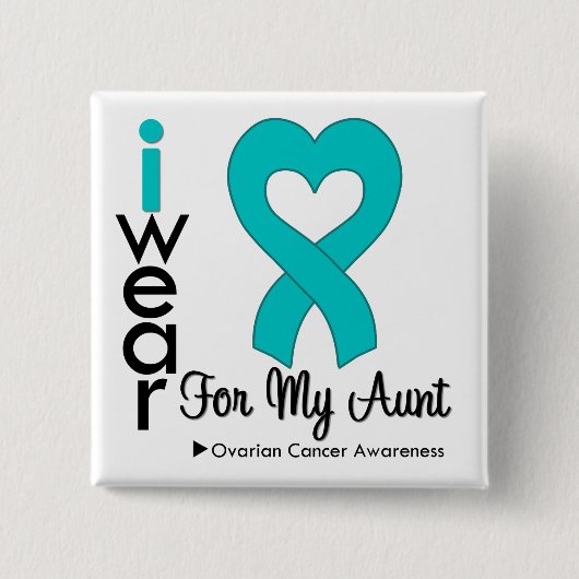 叔母のための卵巣がんI衣服ティール(緑がかった色)ハート 缶バッジ (正面)