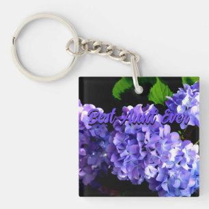 叔母のための紫青い花の花の花の花 キーホルダー