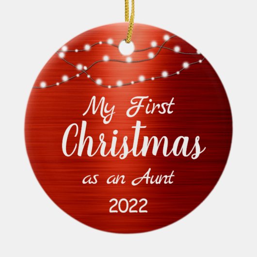 叔母の初めてのクリスマスストリングライツフォト セラミックオーナメント (正面)
