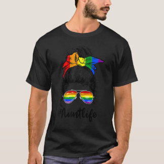 叔母の生活メッシーバンガールLGBTママ虹の旗モト Tシャツ