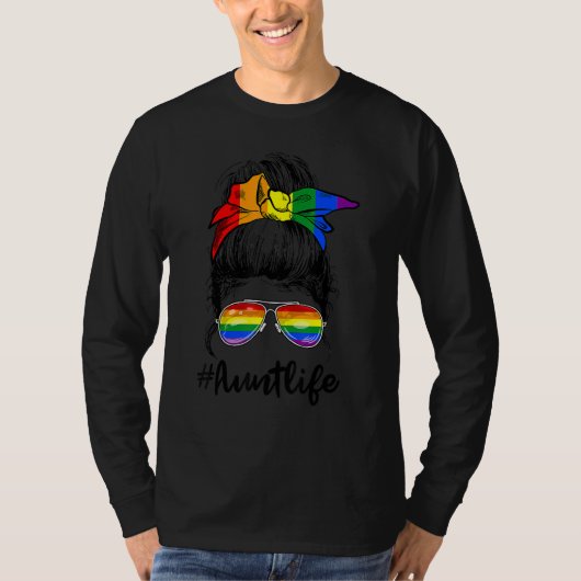 叔母の生活メッシーバンガールLGBTママ虹の旗モト Tシャツ (正面)