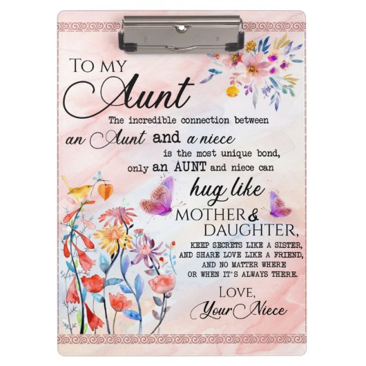 叔母への贈り物、姪からの蝶のプレゼント クリップボード (正面)