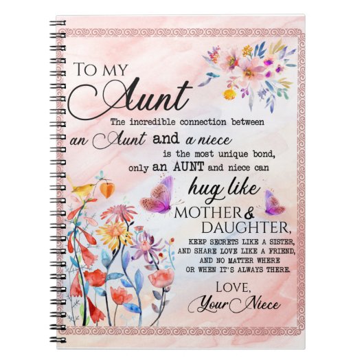 叔母への贈り物、姪からの蝶のプレゼント ノートブック (正面)