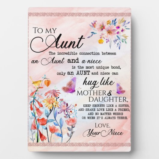 叔母への贈り物、姪からの蝶のプレゼント フォトプラーク (正面)