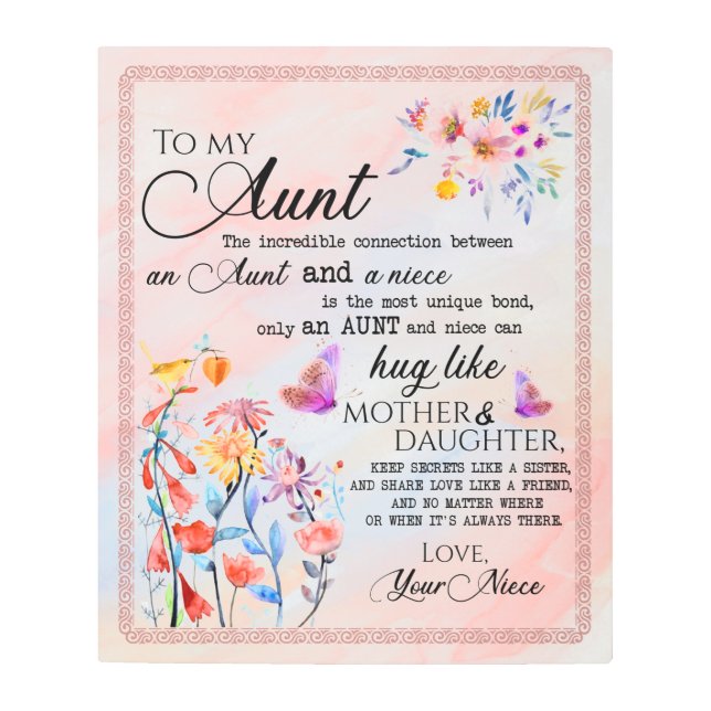 叔母への贈り物、姪からの蝶のプレゼント メタルプリント (正面)