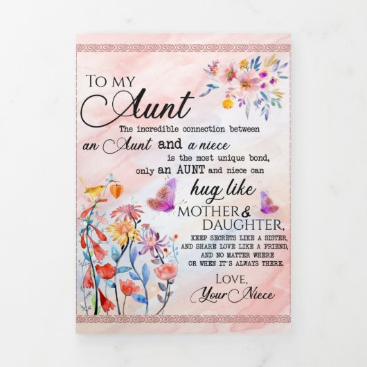 叔母への贈り物、姪からの蝶のプレゼント 三つ折り案内状 (カバー)