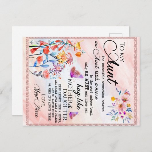 叔母への贈り物、姪からの蝶のプレゼント 案内ポストカード (正面/裏面)