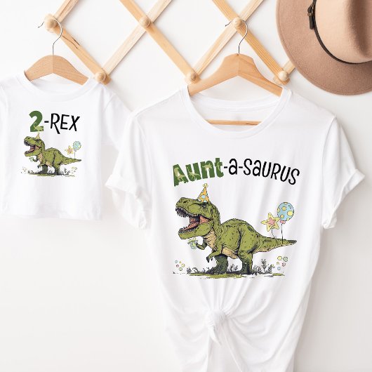 叔母サウルス恐竜テーマ子供の誕生日パーティー Tシャツ