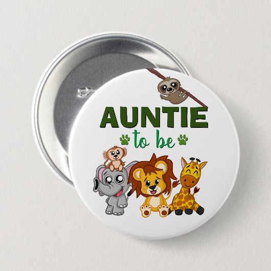 叔母ジャングルサファリ動物の赤ちゃんシャワーになる 缶バッジ (正面&裏面)
