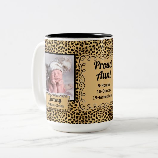 叔母チー誇りを持ったターアニマルプリントとベビー写真 ツートーンマグカップ (正面左)