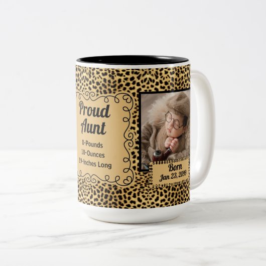 叔母チー誇りを持ったターアニマルプリントとベビー写真 ツートーンマグカップ (正面右)