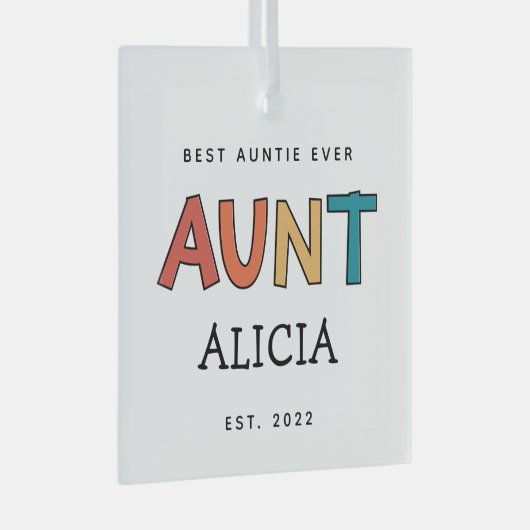 叔母パーソナライズされたレトロギフト最高のおばさん今までにかわいい ガラスオーナメント (正面右)