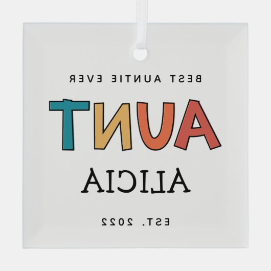 叔母パーソナライズされたレトロギフト最高のおばさん今までにかわいい ガラスオーナメント (裏面)