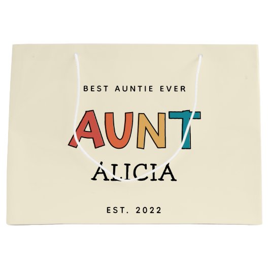 叔母パーソナライズされたレトロギフト最高のおばさん今までにかわいい ラージペーパーバッグ (正面)