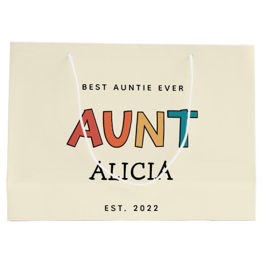 叔母パーソナライズされたレトロギフト最高のおばさん今までにかわいい ラージペーパーバッグ (裏面)