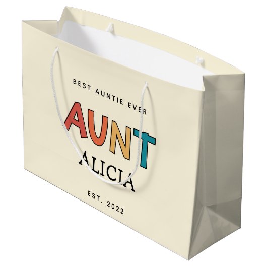 叔母パーソナライズされたレトロギフト最高のおばさん今までにかわいい ラージペーパーバッグ (裏面アングル)