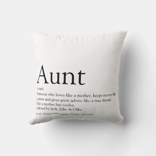 叔母パーソナライズされた定義引用文白黒 クッション (裏面)